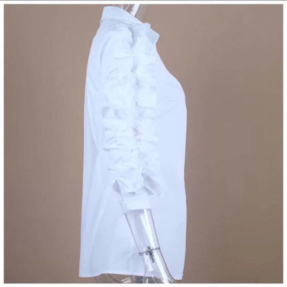 White Ruffle Sleeve Button Front Top XS - Picture 7 of 7